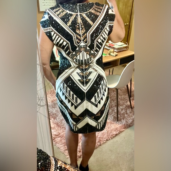 Art Deco print Express Stretch Cocktail Holiday New Years Dress size L - Picture 3 of 8
